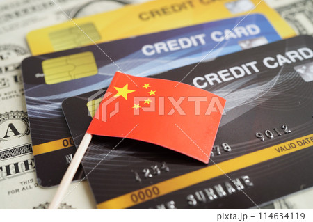 China flag on credit card, finance economy trading shopping online business. China flag on credit card, finance economy trading shopping online business. 114634119