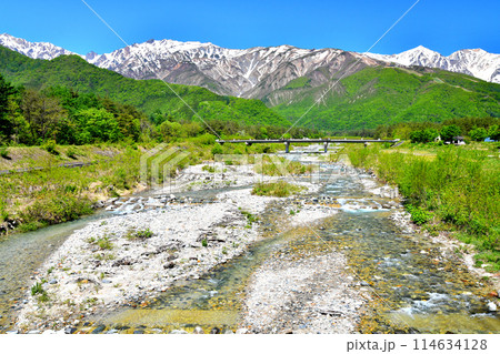 平川橋/平川より上流方向を望む(長野県白馬村)【2024.5】 平川橋/平川より上流方向を望む(長野県白馬村)【2024.5】 114634128