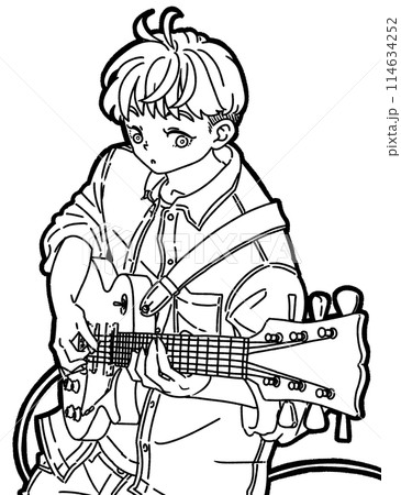 エレキギターを弾く男性のイラスト 114634252