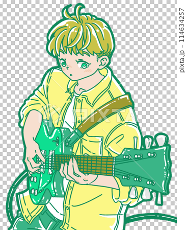 エレキギターを弾く男性のイラスト 114634257