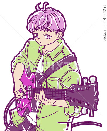 エレキギターを弾く男性のイラスト 114634259