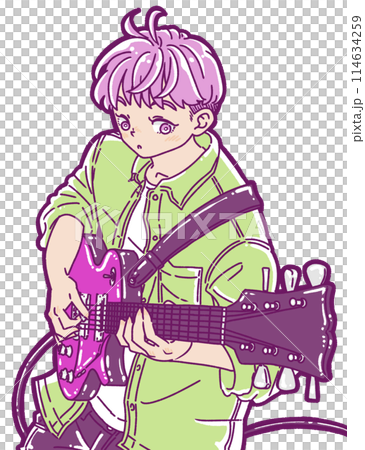 エレキギターを弾く男性のイラスト 114634259