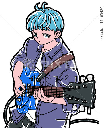 エレキギターを弾く男性のイラストのイラスト素材 [114634264] - PIXTA