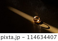 Gold rings in a beam of light on a black background 114634407