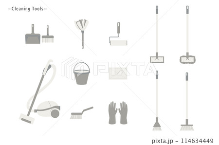 掃除道具の素材セット_主線なし_モノクロ 114634449