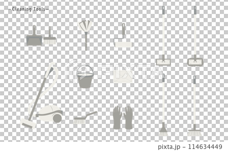 掃除道具の素材セット_主線なし_モノクロ 114634449