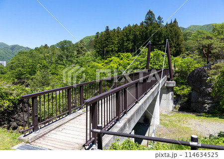 初夏の水上温泉 諏訪峡遊歩道の笹笛橋 初夏の水上温泉 諏訪峡遊歩道の笹笛橋 114634525