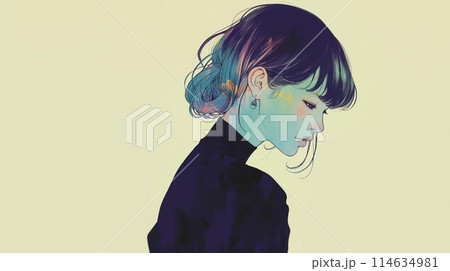 クールで綺麗な女性の俯く横顔 114634981