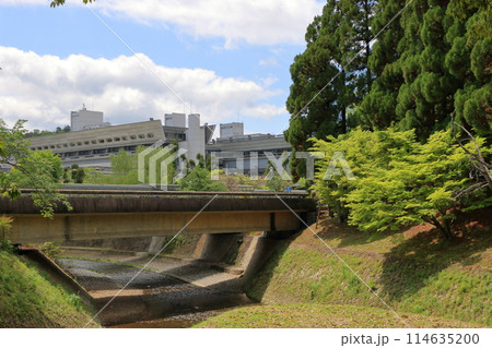 View of Kokusai Kaikan, Kyoto International Conference Center, as seen from Takaragaike park in Kyoto Japan 114635200