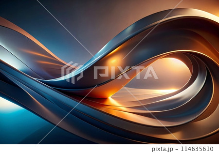 Smooth, glossy shapes in abstract, modern design, warm to cool color transition, dynamic ambiance, generative ai 114635610