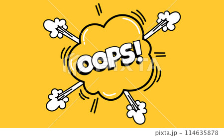Pow comic bubble. Sound dialogue speech bubbles with word - Oops. Pop art expression in bright color and black outline. Pow comic bubble. Sound dialogue speech bubbles with word - Oops. Pop art expression in bright color and black outline. 114635878