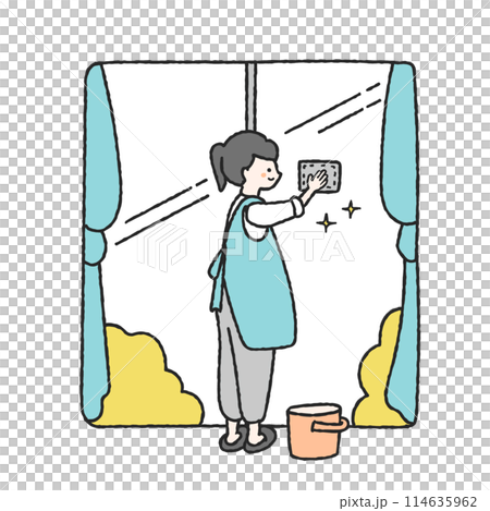 一名婦女清潔窗戶的插圖 114635962