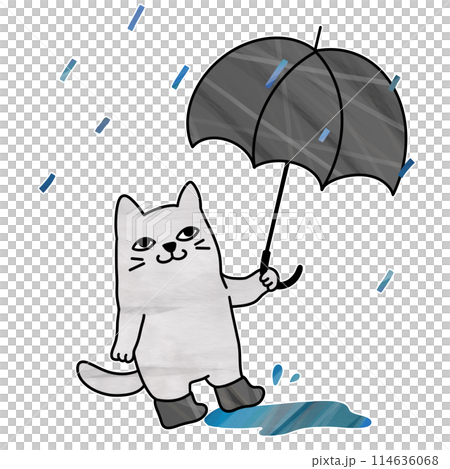 拿著雨傘的貓插畫 拿著雨傘的貓插畫 114636068