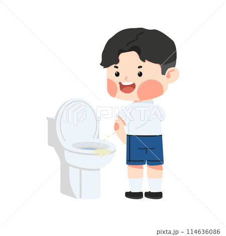 Kid peeing on the toilet Kid peeing on the toilet 114636086