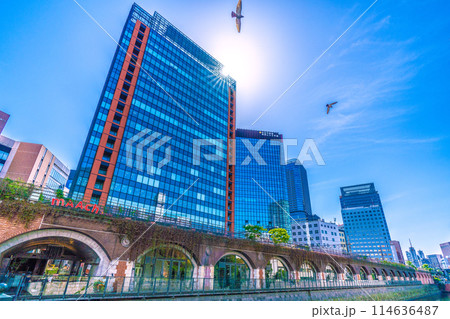 日本の東京都市景観 万世橋からマーチエキュートや神田川、ハトなどを望む(右奥は御茶ノ水駅方向) 日本の東京都市景観 万世橋からマーチエキュートや神田川、ハトなどを望む(右奥は御茶ノ水駅方向) 114636487