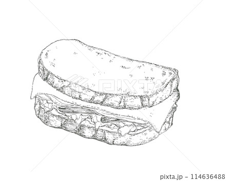 分厚いサンドイッチの手描きイラスト 分厚いサンドイッチの手描きイラスト 114636488