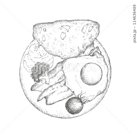 イングリッシュブレックファストの手描きイラスト イングリッシュブレックファストの手描きイラスト 114636489