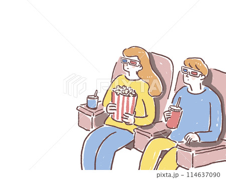 映画を見る3dメガネをかけた男性と女性 114637090