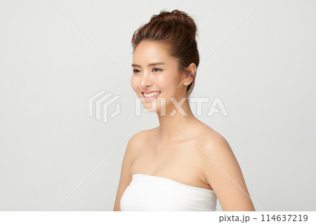 Beautiful young asian woman with clean fresh skin on white background, Face care, Facial treatment, Cosmetology, beauty and spa, Asian women portrait. 114637219