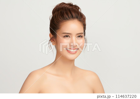 Beautiful young asian woman with clean fresh skin on white background, Face care, Facial treatment, Cosmetology, beauty and spa, Asian women portrait. 114637220