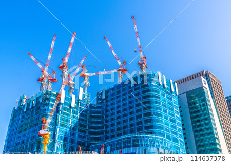 日本の東京都市景観 5月。日本橋一丁目の再開発事業などを望む＝17日 114637378