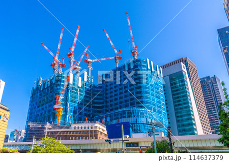 日本の東京都市景観 5月。日本橋一丁目の再開発事業などを望む＝17日 114637379