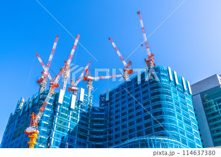 日本の東京都市景観 5月。日本橋一丁目の再開発事業などを望む＝17日 114637380