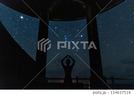 オリオン座の下で見上げる星空 114637518
