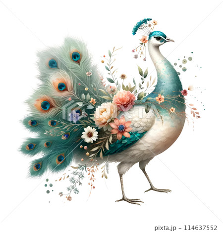 3d peacock with flowers boho 114637552