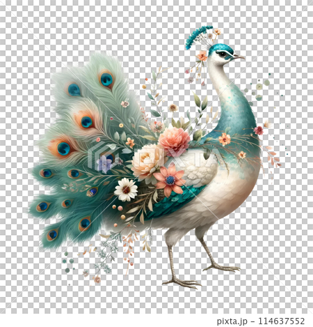 3d peacock with flowers boho 114637552