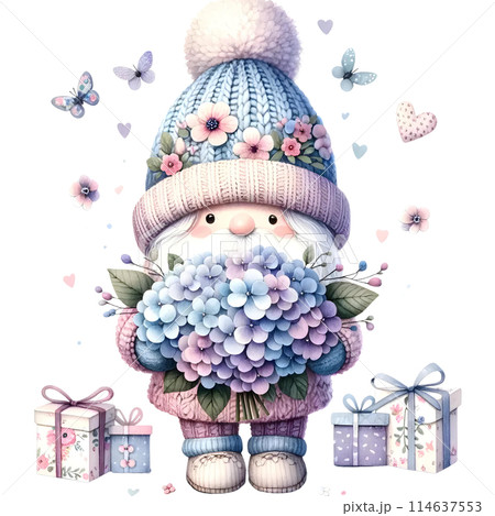 gnome with hydrangea 114637553