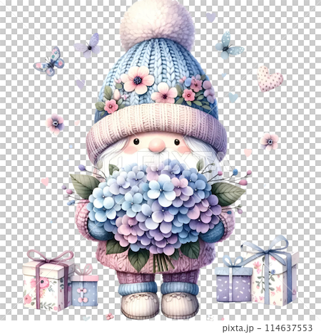 gnome with hydrangea 114637553