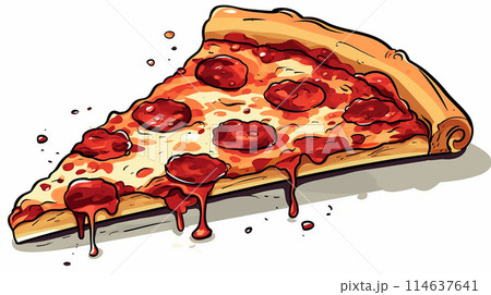 Delicious Italian pizza with salami, tomatoes, and cheese on a plate, isolated on white background 114637641