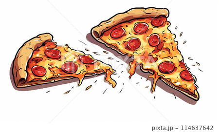 Pizza with salami, cheese, and olives, topped with mozzarella, baked to perfection on a crispy crust, a delicious Italian meal served in a pizzeria 114637642