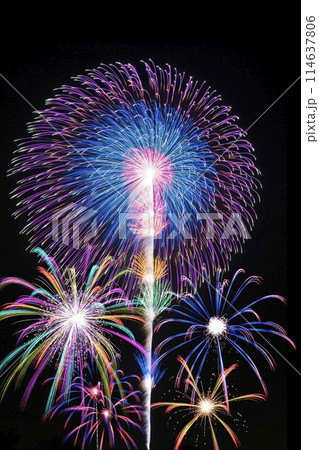 夏の夜空に打ち上がる花火 114637806