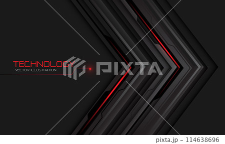 Abstract black metallic circuit red cyber arrow direction geometric on grey design modern futuristic technology background vector Abstract black metallic circuit red cyber arrow direction geometric on grey design modern futuristic technology background vector 114638696