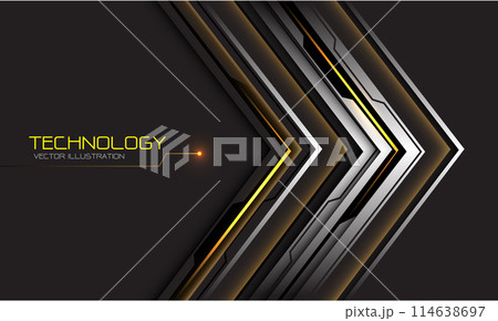 Abstract silver black circuit yellow cyber arrow direction geometric on grey design modern futuristic technology background vector 114638697