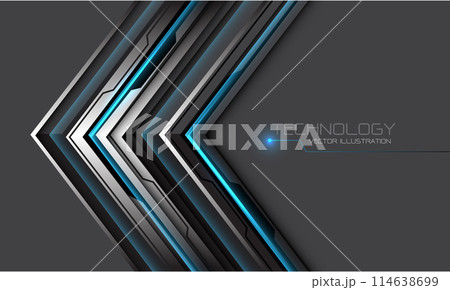 Abstract silver black circuit blue cyber arrow direction geometric on grey design modern futuristic technology background vector 114638699