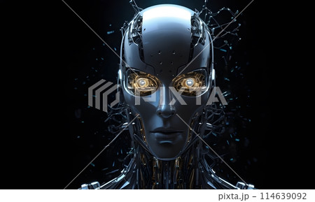 Futuristic Robot Profile on Black AI Generated 114639092