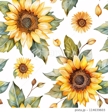 watercolor seamless pattern with sunflowers. print with sunflower flowers on a white background watercolor seamless pattern with sunflowers. print with sunflower flowers on a white background 114639603