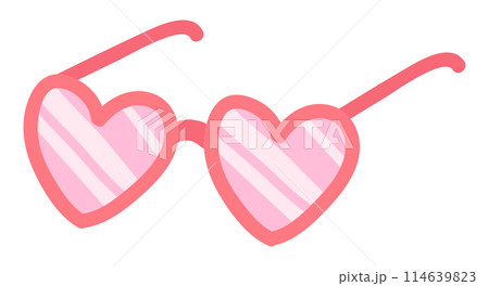 Heart shape glasses in flat design. Pink glamour accessory with flirting lens. Vector illustration isolated. Heart shape glasses in flat design. Pink glamour accessory with flirting lens. Vector illustration isolated. 114639823