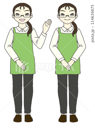 綺麗に立つ店員さん/指を指す店員さん 114639875