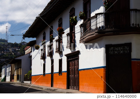 Beautiful streets at the historical downtown of the heritage town of Salamina located at the Caldas department in Colombia. 114640000