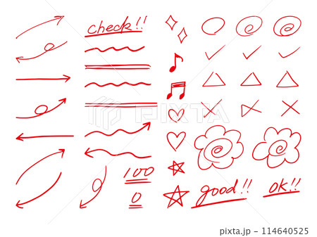 テストの採点素材と矢印 手描き 赤ペン テストの採点素材と矢印 手描き 赤ペン 114640525