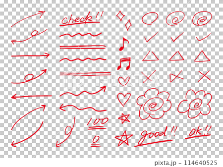 Test marking materials and arrows hand-drawn red pen Test marking materials and arrows hand-drawn red pen 114640525