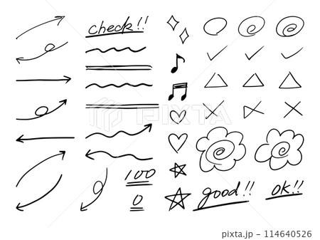 テストの採点素材と矢印 手描き テストの採点素材と矢印 手描き 114640526