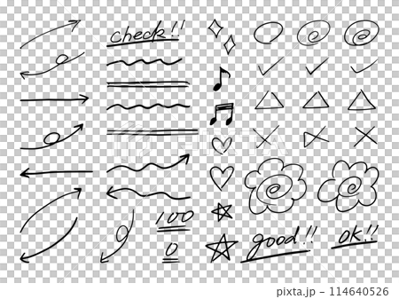 テストの採点素材と矢印 手描き テストの採点素材と矢印 手描き 114640526