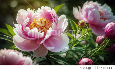 Close-up Pink peony flowers floral shop concept 114640544
