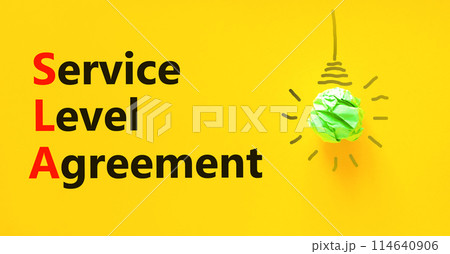 SLA service level agreement symbol. Concept words SLA service level agreement on beautiful yellow paper. Beautiful yellow paper background. Business SLA service level agreement concept. Copy space. 114640906