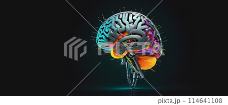Colorful Brain Mechanics AI Generated on Black Background 114641108